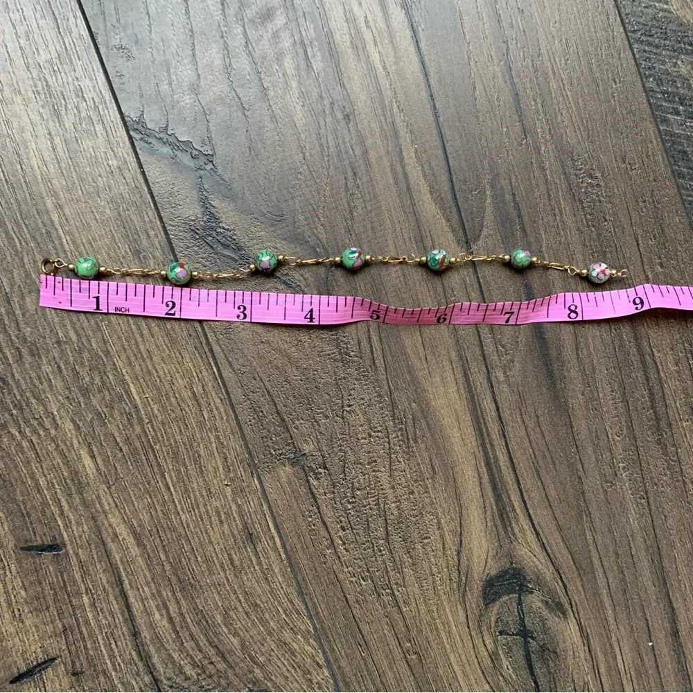 Vintage cloisonne 14k gold fill beaded bracelet sakura cherry blossom flowers